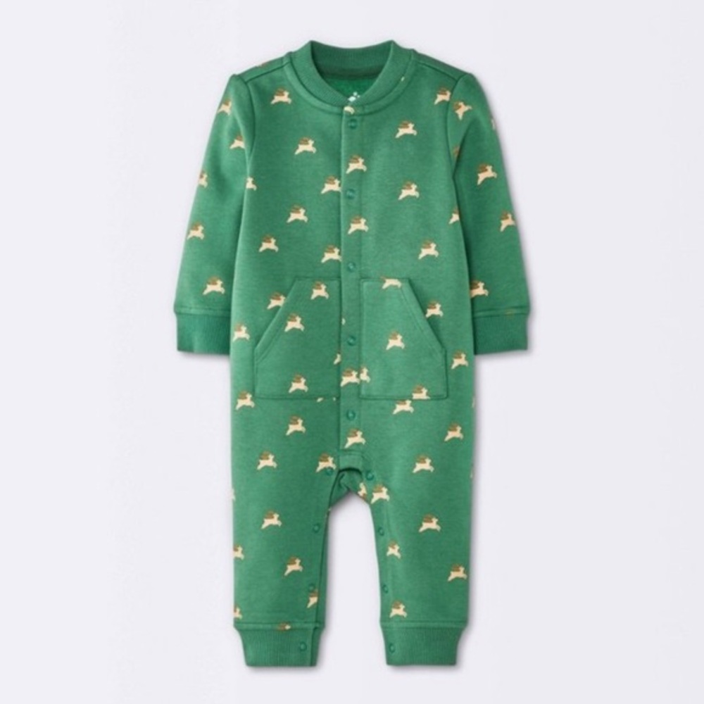 Baby Christmas Holiday Reindeer
Sweatshirt Romper Green 3-6M
